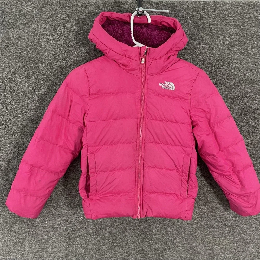 The North Face Jacket Youth Small 7/8 Pink 550 Down Hooded Fleece Lined